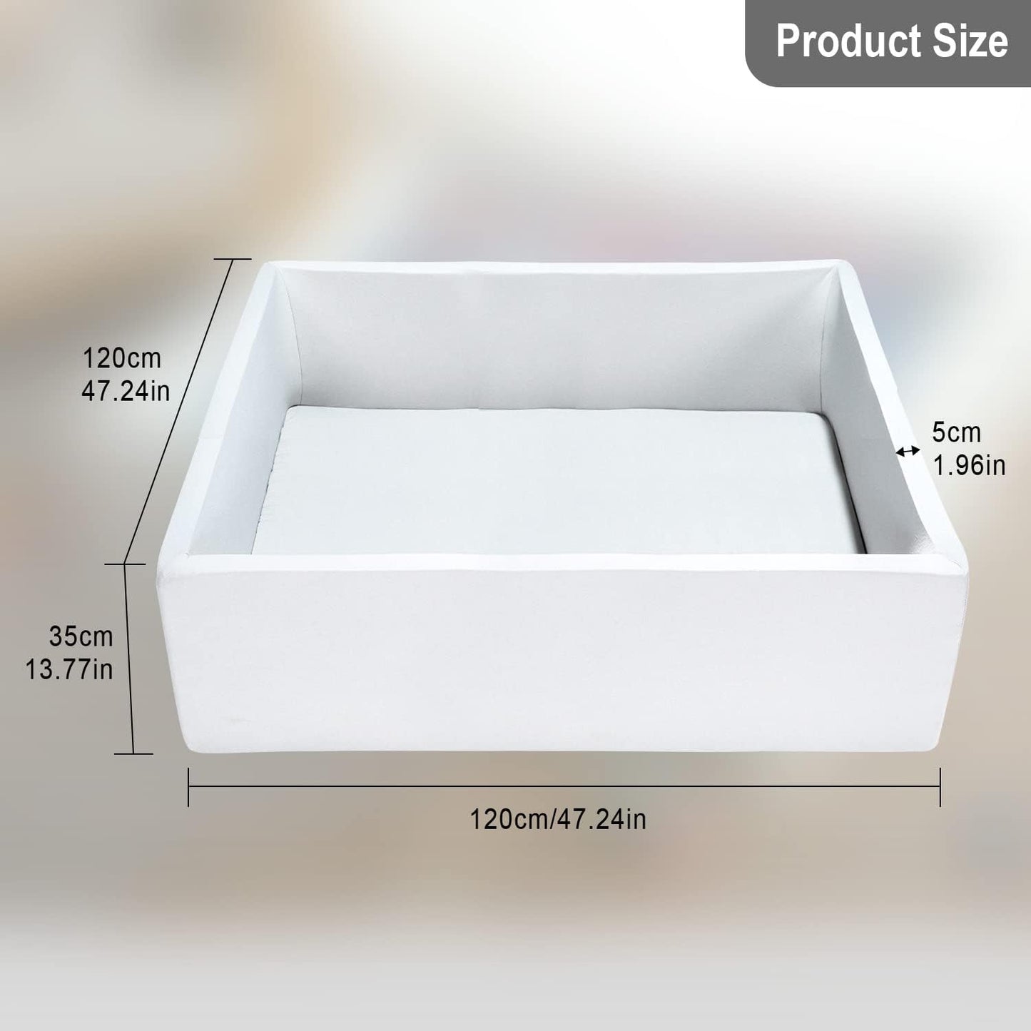 TRENDBOX Extra Large Ball Pit 47.2 x 47.2 x 13.8 in | Memory Foam Play Space for Toddlers – White (Balls NOT Included)