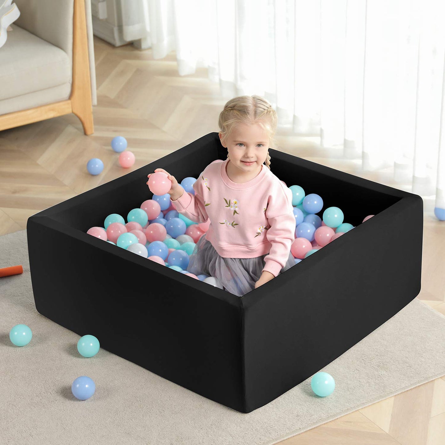 TRENDBOX Ball Pit — Memory Foam Square Play Space for Toddlers, 35.4x35.4x13.8in