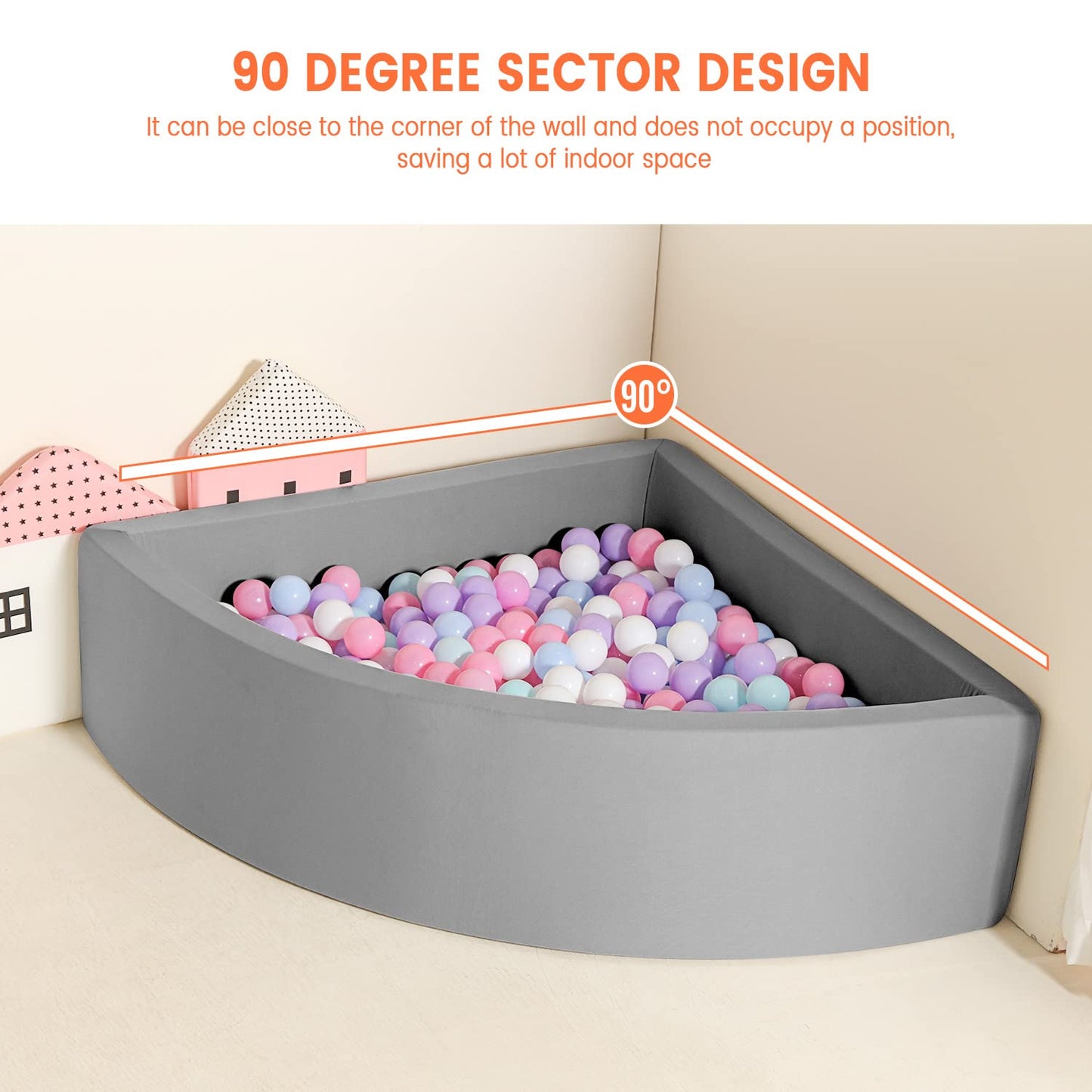 TRENDBOX Ball Pit for Toddlers — Memory Foam, 90x90 cm, Dark Gray