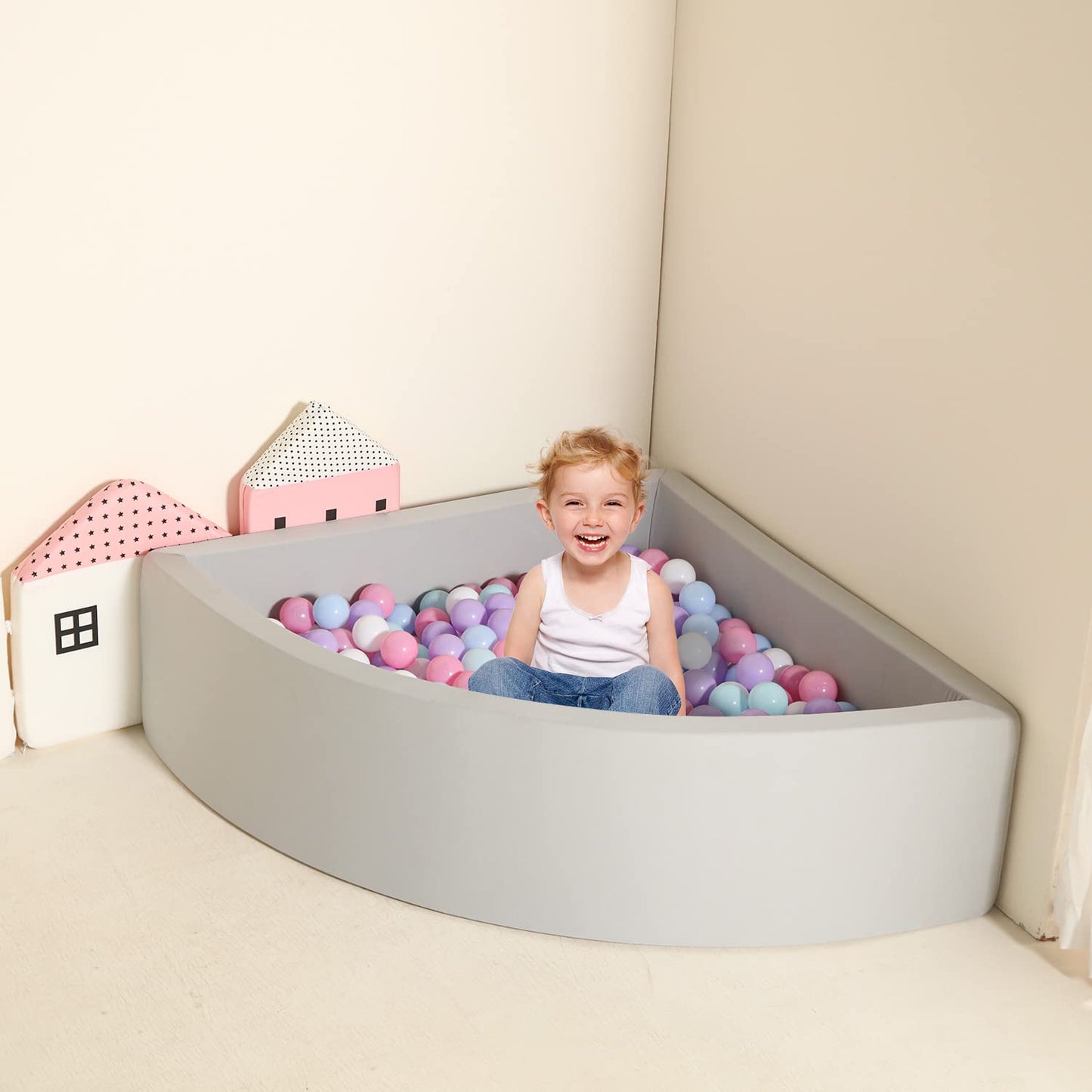 TRENDBOX Ball Pit for Toddlers – Memory Foam Square 90x90 cm, Light Gray