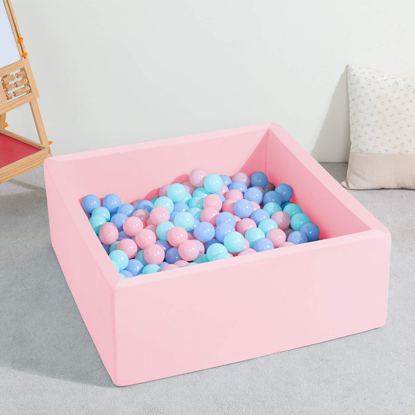 TRENDBOX Ball Pit 35.4x35.4x13.8in Memory Foam – Soft Pink Play Space