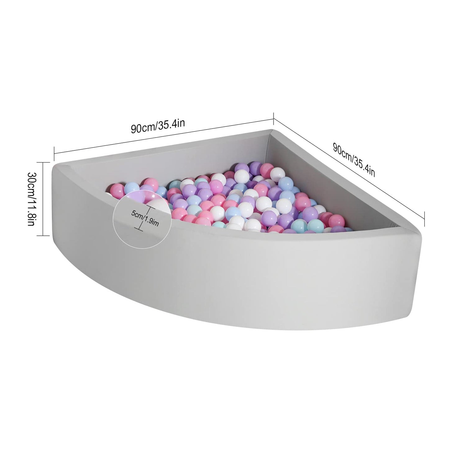 TRENDBOX Ball Pit for Toddlers – Memory Foam Square 90x90 cm, Light Gray