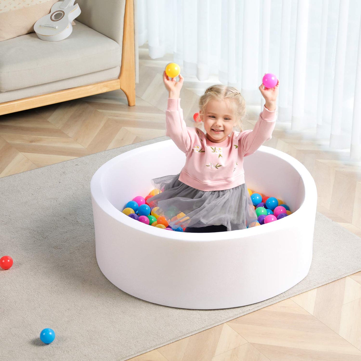 TRENDBOX Soft Memory Foam Ball Pit – 90cm Diameter, 30cm High, White (NO Balls)