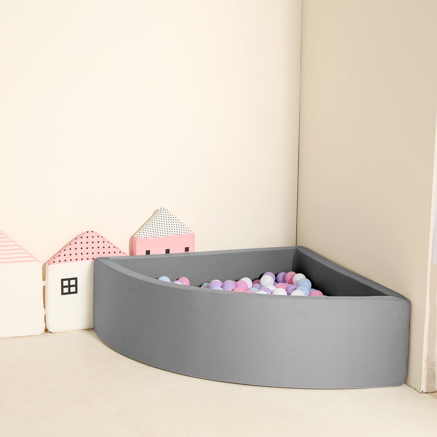 TRENDBOX Ball Pit for Toddlers — Memory Foam, 90x90 cm, Dark Gray