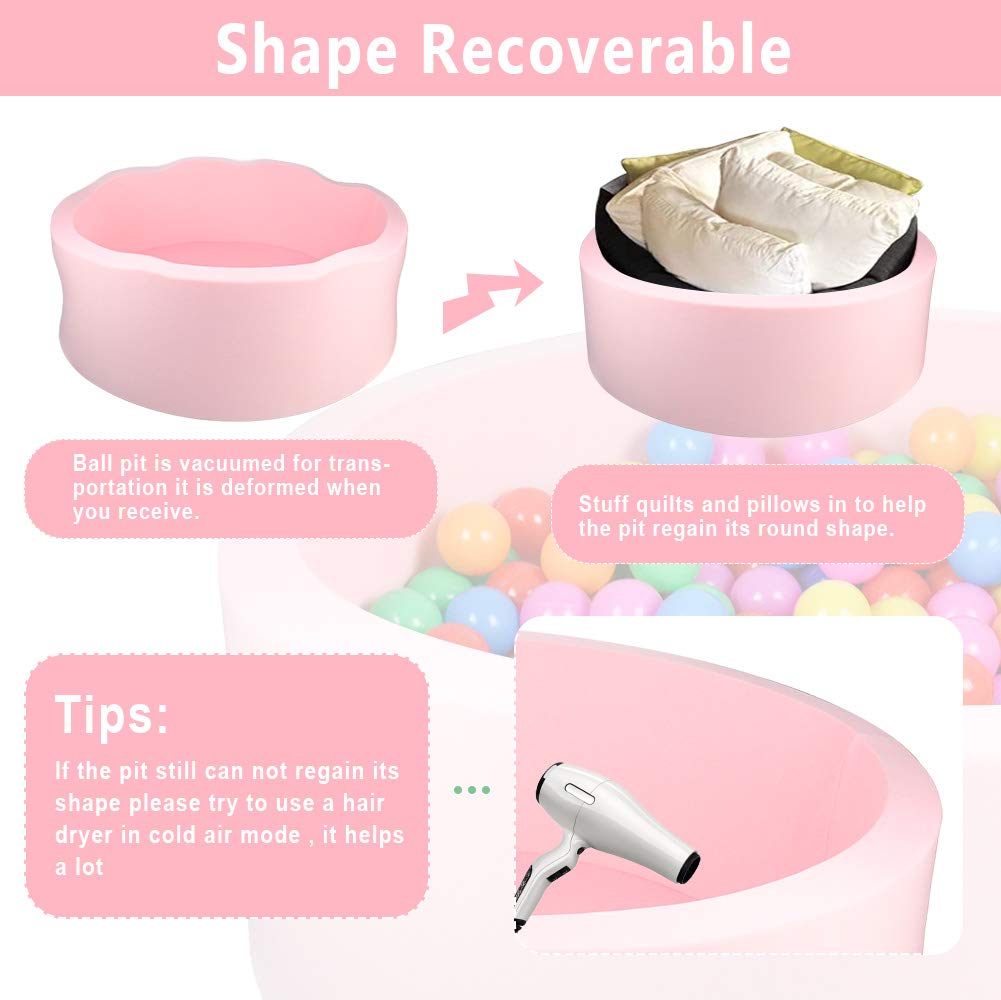 TRENDBOX Memory Foam Round Ball Pit for Toddlers – Light Pink (90 cm)
