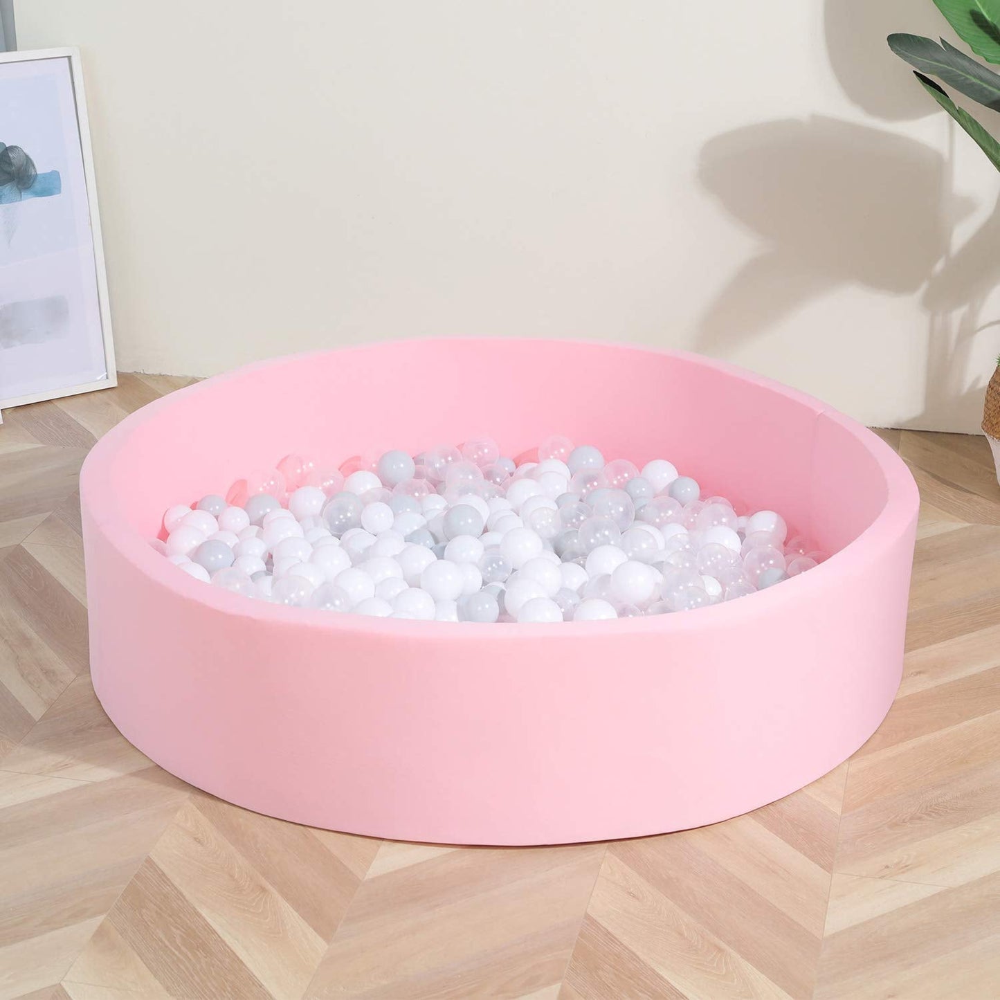 TRENDBOX Extra Large Soft Foam Ball Pit 51.2 x 11.8 in – Light Pink (NO Balls)
