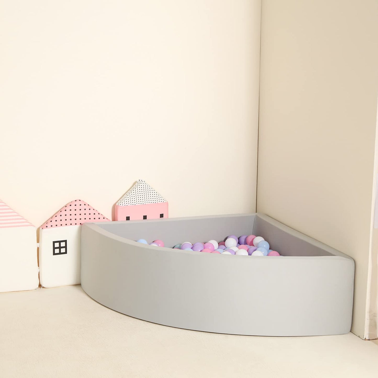TRENDBOX Ball Pit for Toddlers – Memory Foam Square 90x90 cm, Light Gray