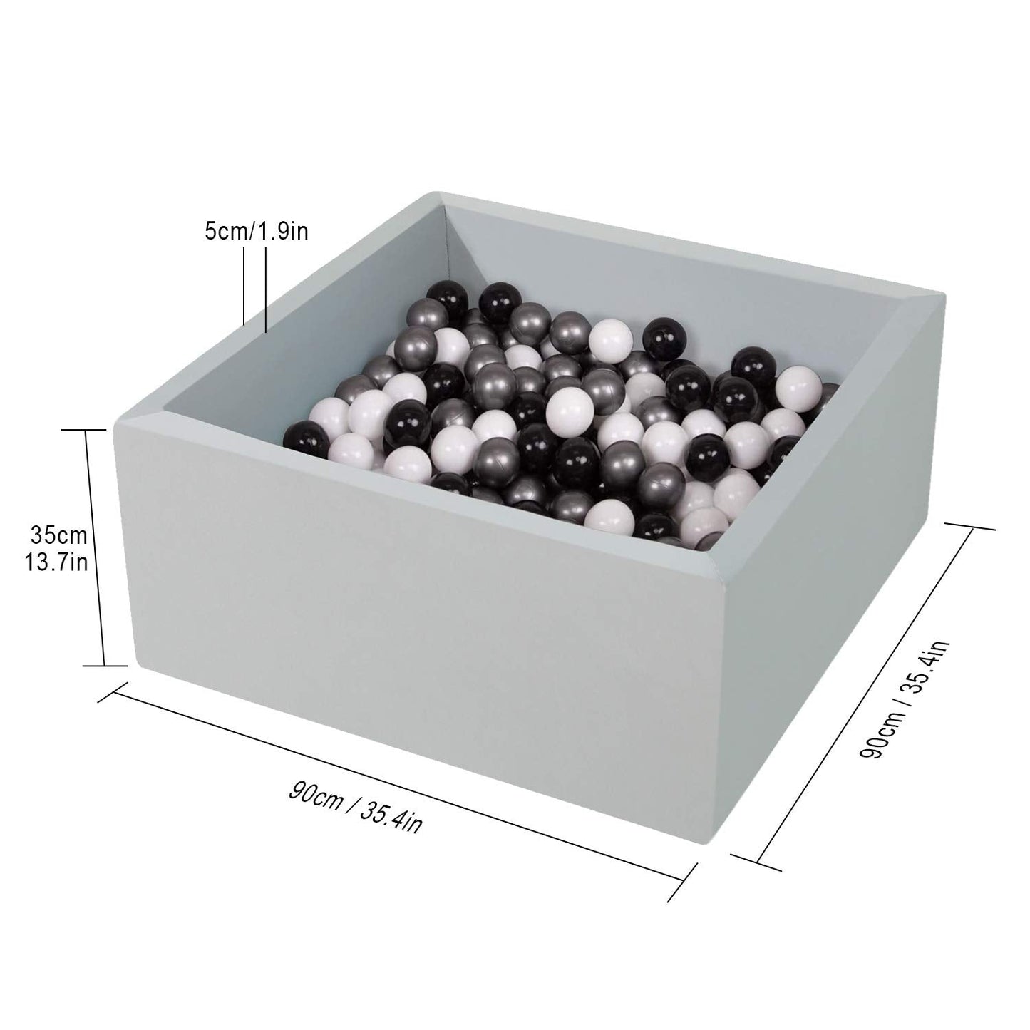 TrendBox Ball Pit Memory Foam Square 35.4x35.4x13.8 in – Cozy Safe Toddler Play Space (Light Gray)