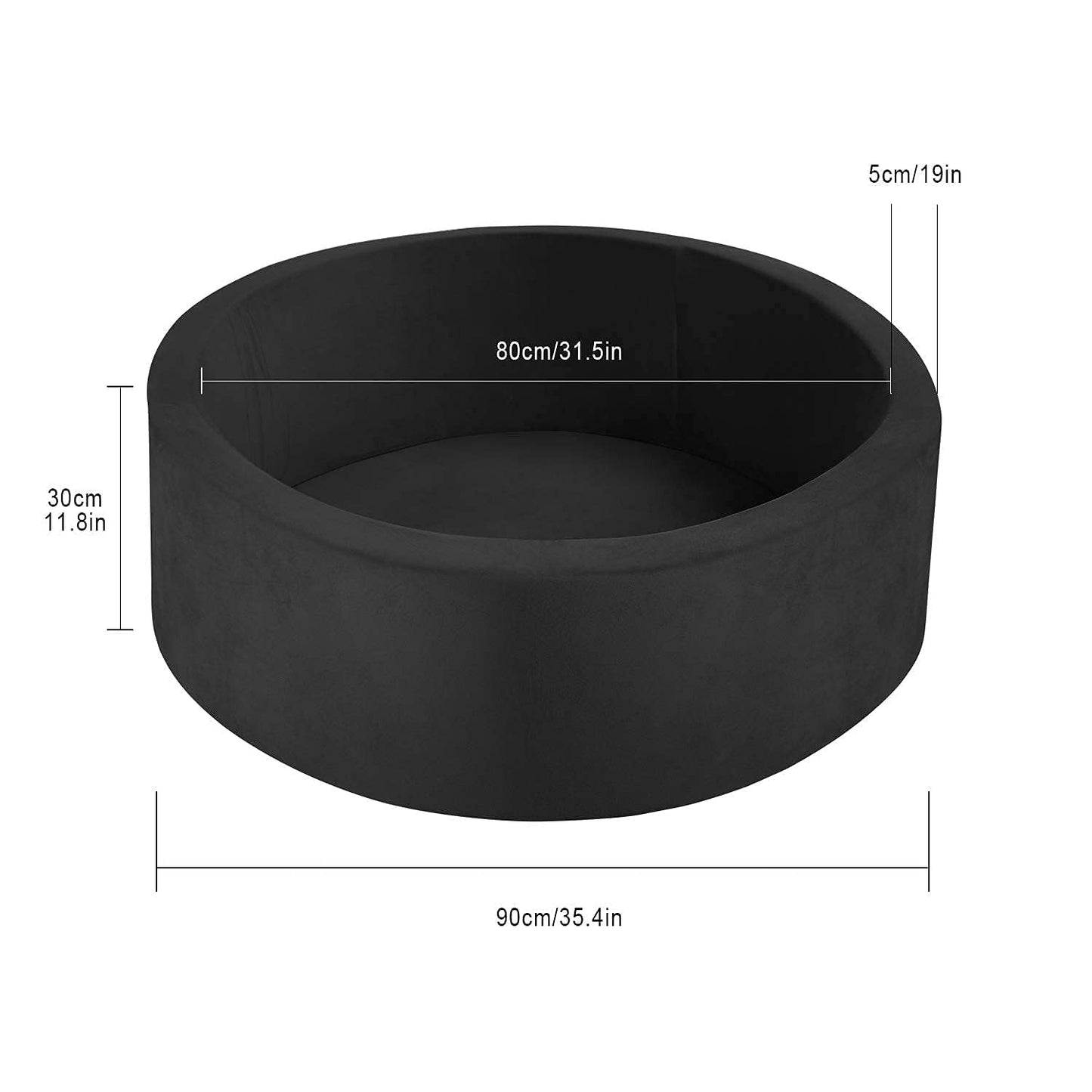 TRENDBOX Foam Ball Pit for Toddlers — 35x11 in Velvet-Cover Play Space (Balls Not Included) – Black