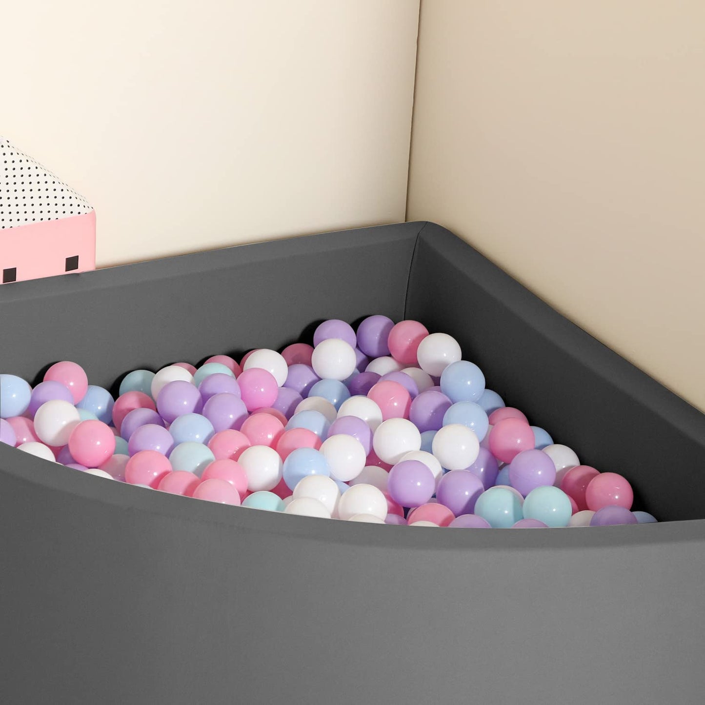 TRENDBOX Ball Pit for Toddlers — Memory Foam, 90x90 cm, Dark Gray