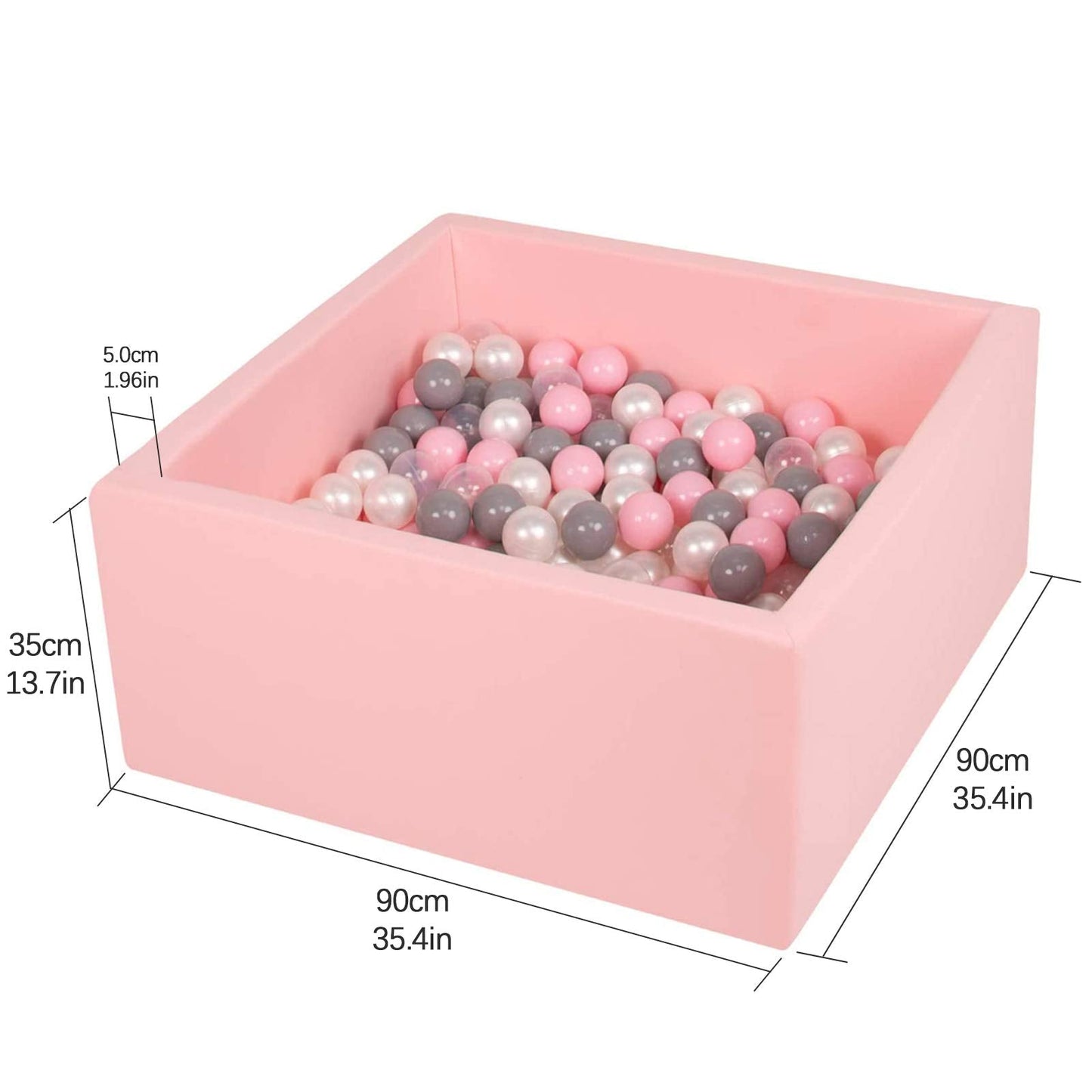 TRENDBOX Ball Pit 35.4x35.4x13.8in Memory Foam – Soft Pink Play Space
