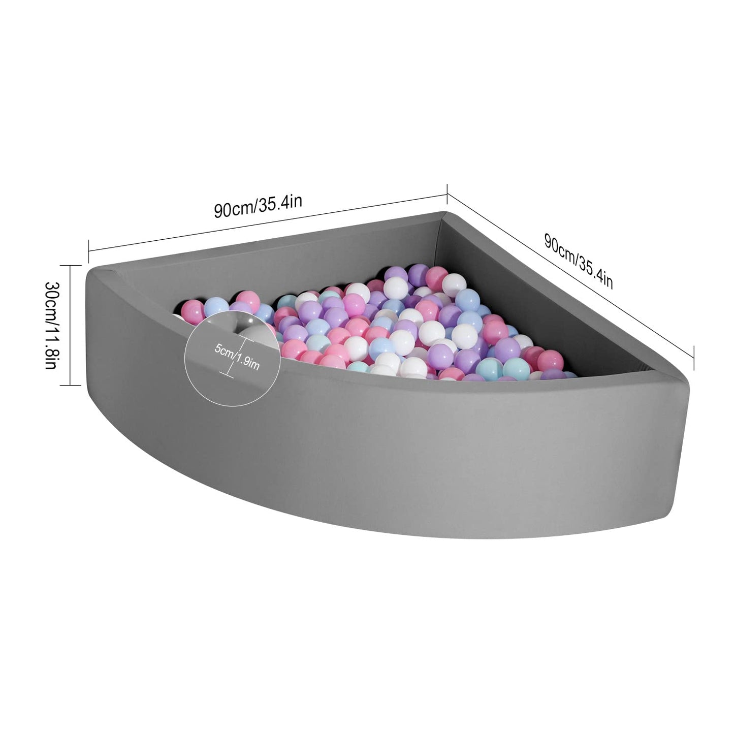 TRENDBOX Ball Pit for Toddlers — Memory Foam, 90x90 cm, Dark Gray