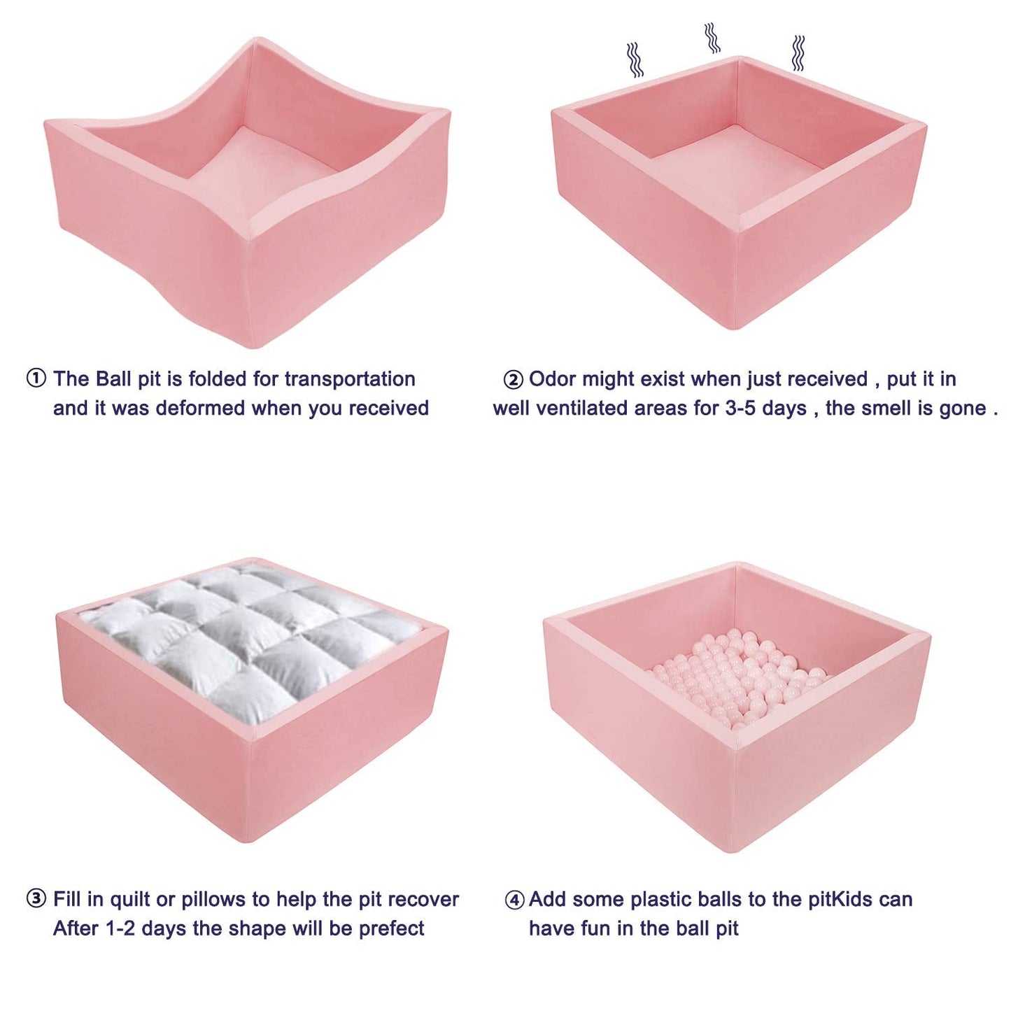 TRENDBOX Ball Pit 35.4x35.4x13.8in Memory Foam – Soft Pink Play Space