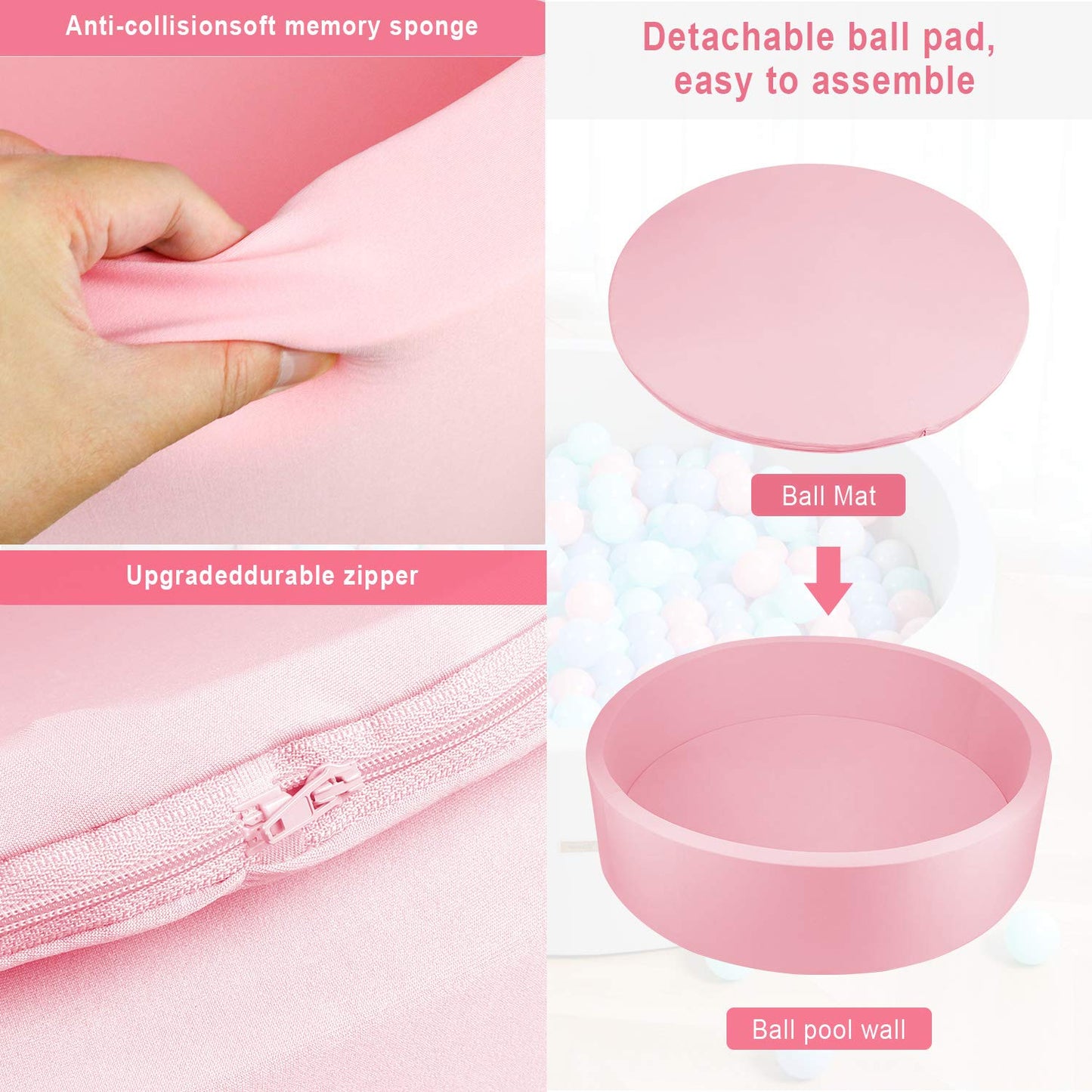 TRENDBOX Extra Large Soft Foam Ball Pit 51.2 x 11.8 in – Light Pink (NO Balls)