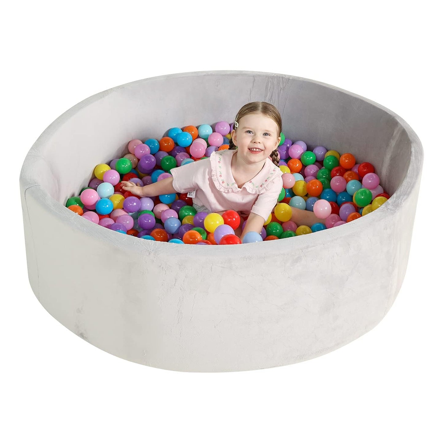 TrendBox Extra Large Foam Ball Pit for Toddlers - 47 x 14 in, Velvet Cover (Balls Not Included) - Grey