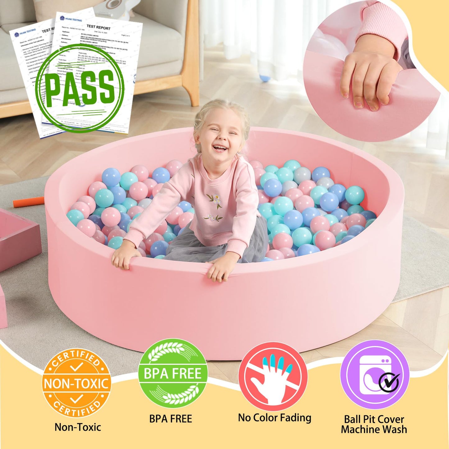 TRENDBOX Extra Large Soft Foam Ball Pit 51.2 x 11.8 in – Light Pink (NO Balls)