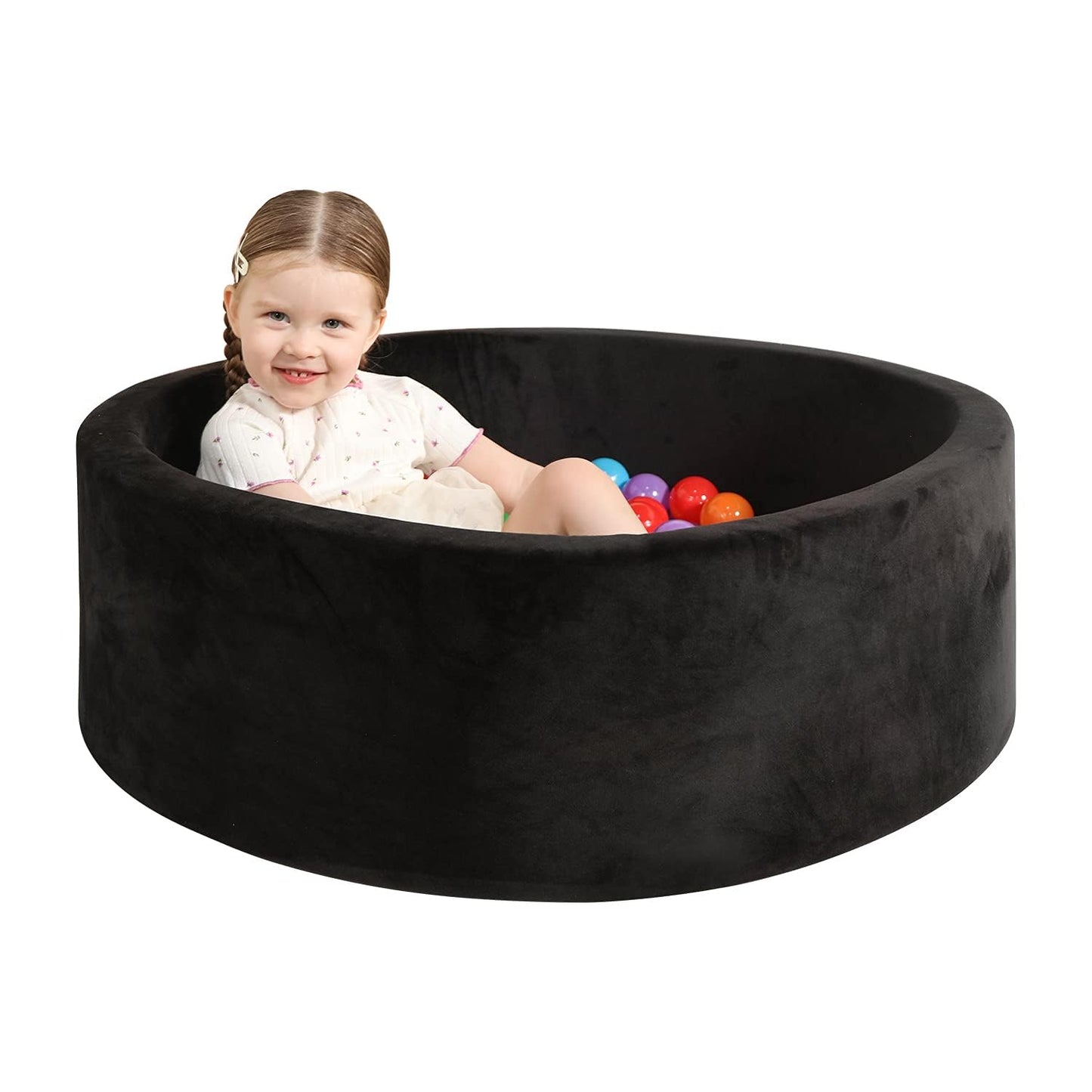 TRENDBOX Foam Ball Pit for Toddlers — 35x11 in Velvet-Cover Play Space (Balls Not Included) – Black