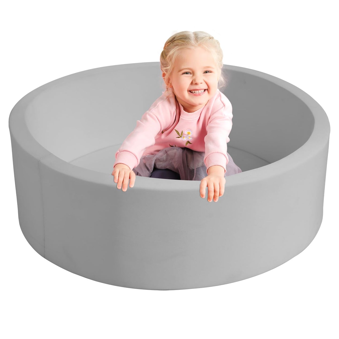 TRENDBOX Foam Ball Pit - 35.4in Diameter, Light Gray, Indoor/Outdoor Soft Ball Pool for Babies & Kids (No Balls)