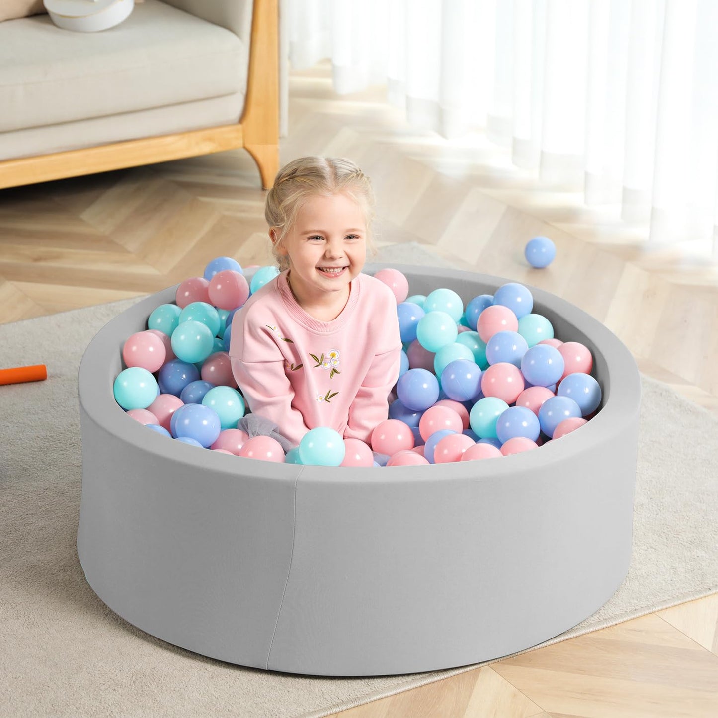 TRENDBOX Foam Ball Pit - 35.4in Diameter, Light Gray, Indoor/Outdoor Soft Ball Pool for Babies & Kids (No Balls)