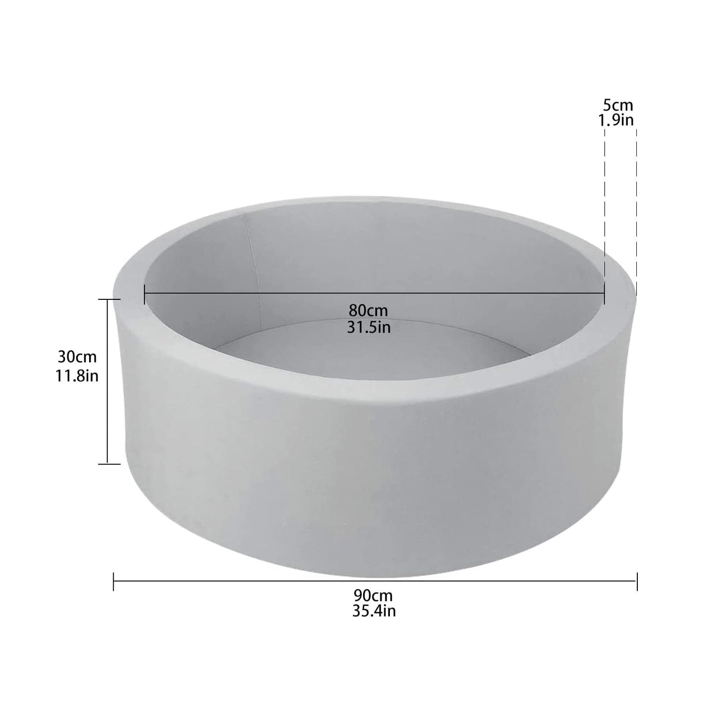 TRENDBOX Foam Ball Pit - 35.4in Diameter, Light Gray, Indoor/Outdoor Soft Ball Pool for Babies & Kids (No Balls)
