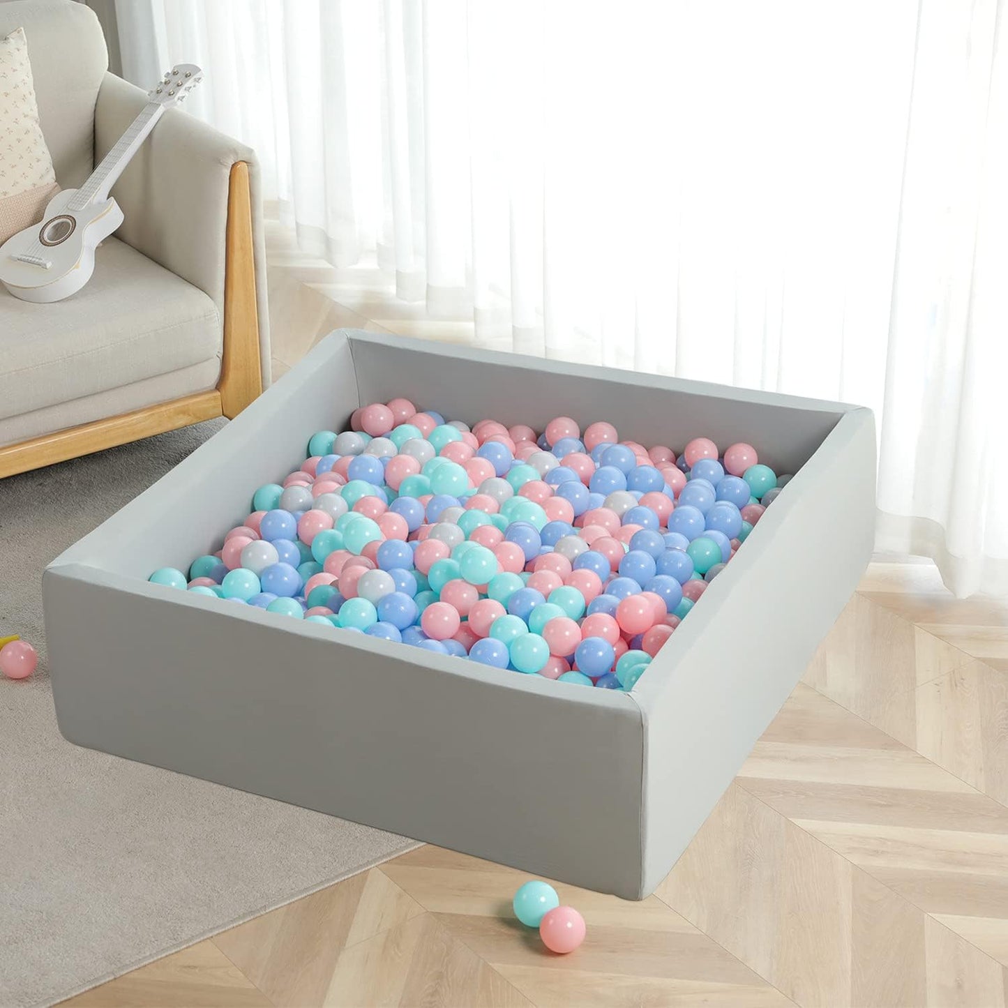 TRENDBOX Extra Large Ball Pit – 47.2 x 47.2 x 13.8 in Memory Foam Play Space for Toddlers (Balls Not Included)