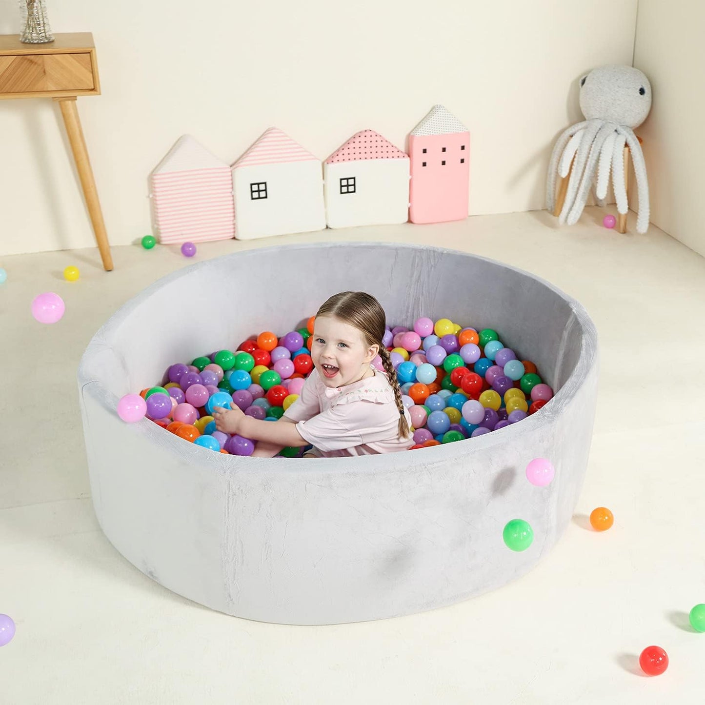 TrendBox Extra Large Foam Ball Pit for Toddlers - 47 x 14 in, Velvet Cover (Balls Not Included) - Grey