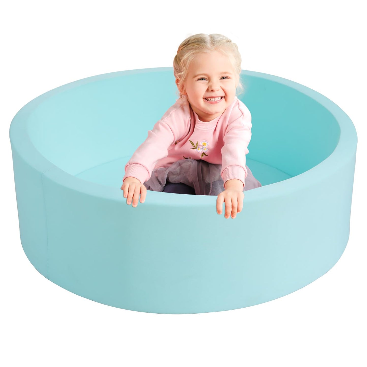 TrendBox Memory Foam Sponge Ball Pit for Toddlers — Indoor Round Play Space, Light Blue (No Balls)