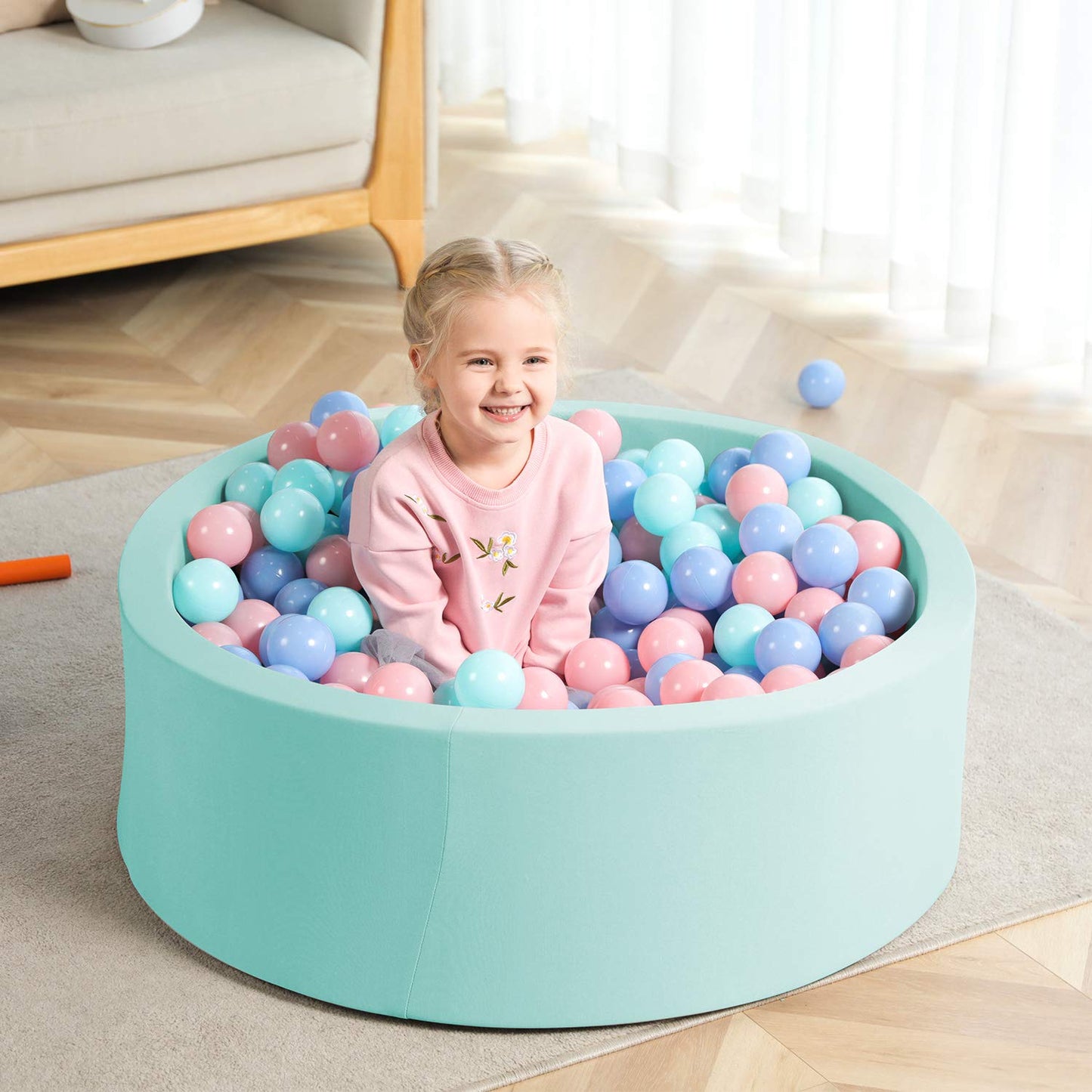 TrendBox Memory Foam Sponge Ball Pit for Toddlers — Indoor Round Play Space, Light Blue (No Balls)
