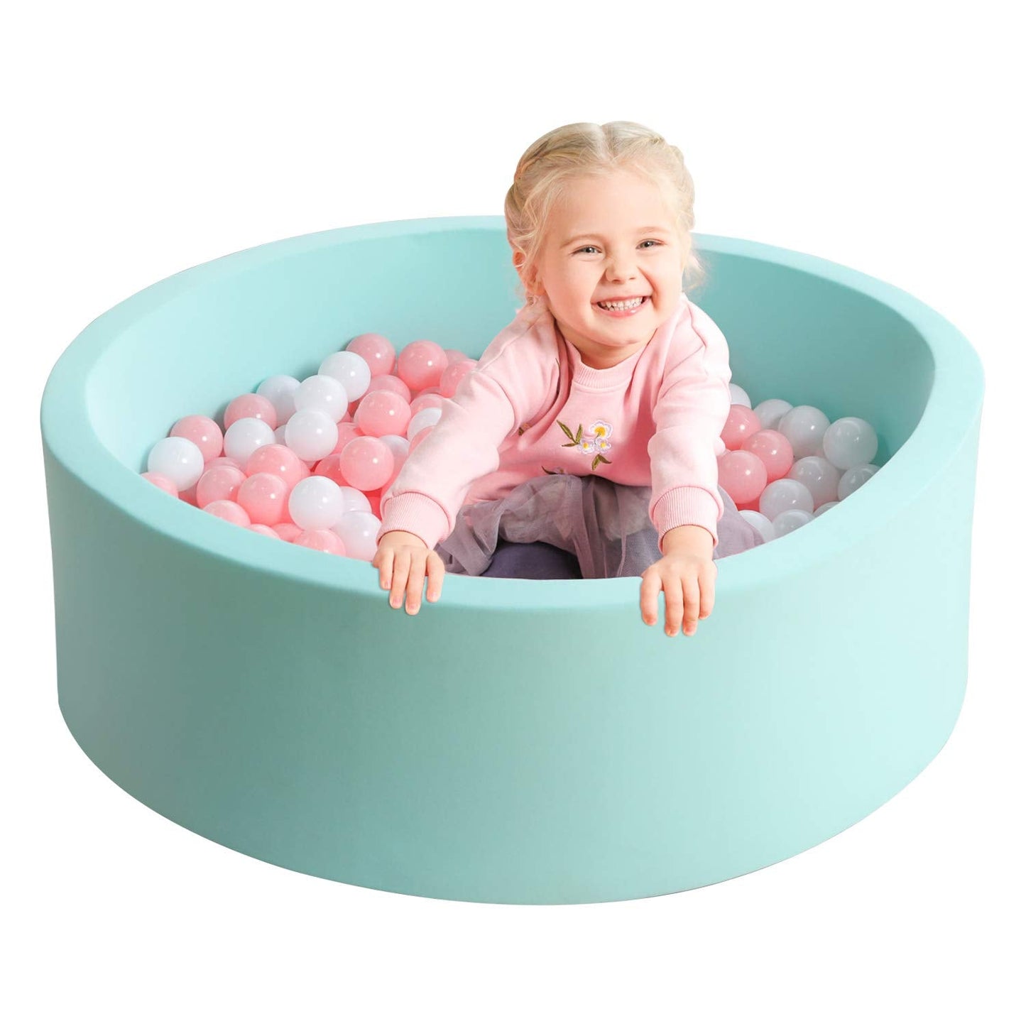 TrendBox Memory Foam Sponge Ball Pit for Toddlers — Indoor Round Play Space, Light Blue (No Balls)