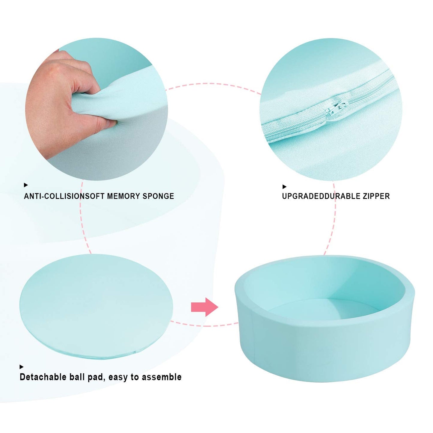 TrendBox Memory Foam Sponge Ball Pit for Toddlers — Indoor Round Play Space, Light Blue (No Balls)