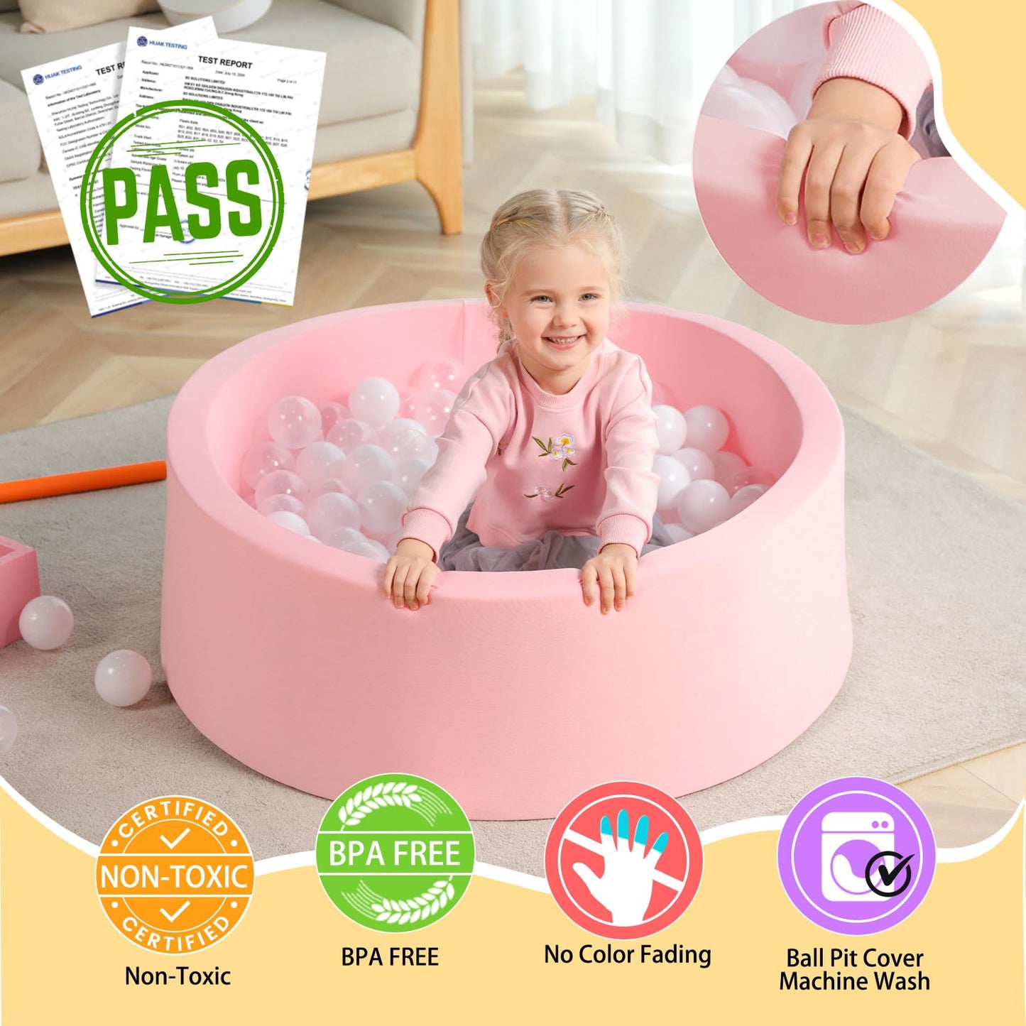 TRENDBOX Memory Foam Round Ball Pit for Toddlers – Light Pink (90 cm)