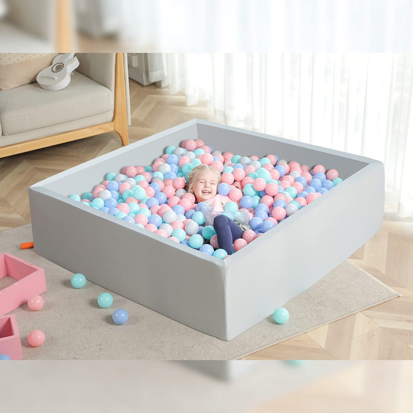 TRENDBOX Extra Large Ball Pit – 47.2 x 47.2 x 13.8 in Memory Foam Play Space for Toddlers (Balls Not Included)