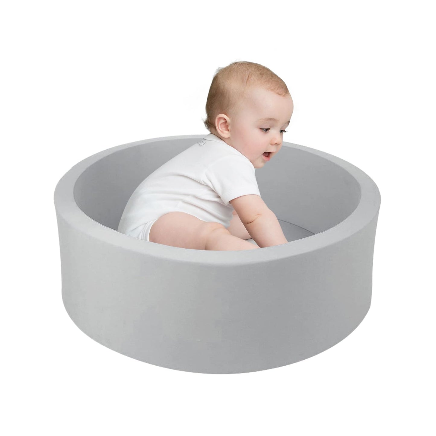 TRENDBOX Small Memory Foam Ball Pit – 27-inch Indoor Round Ball Pit for Toddlers, Light Gray