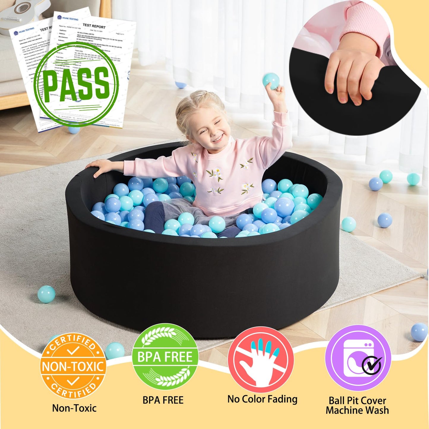 TrendBox Soft Foam Ball Pit – Round Indoor Ball Pit for Kids, Easy Clean & Stylish Decor