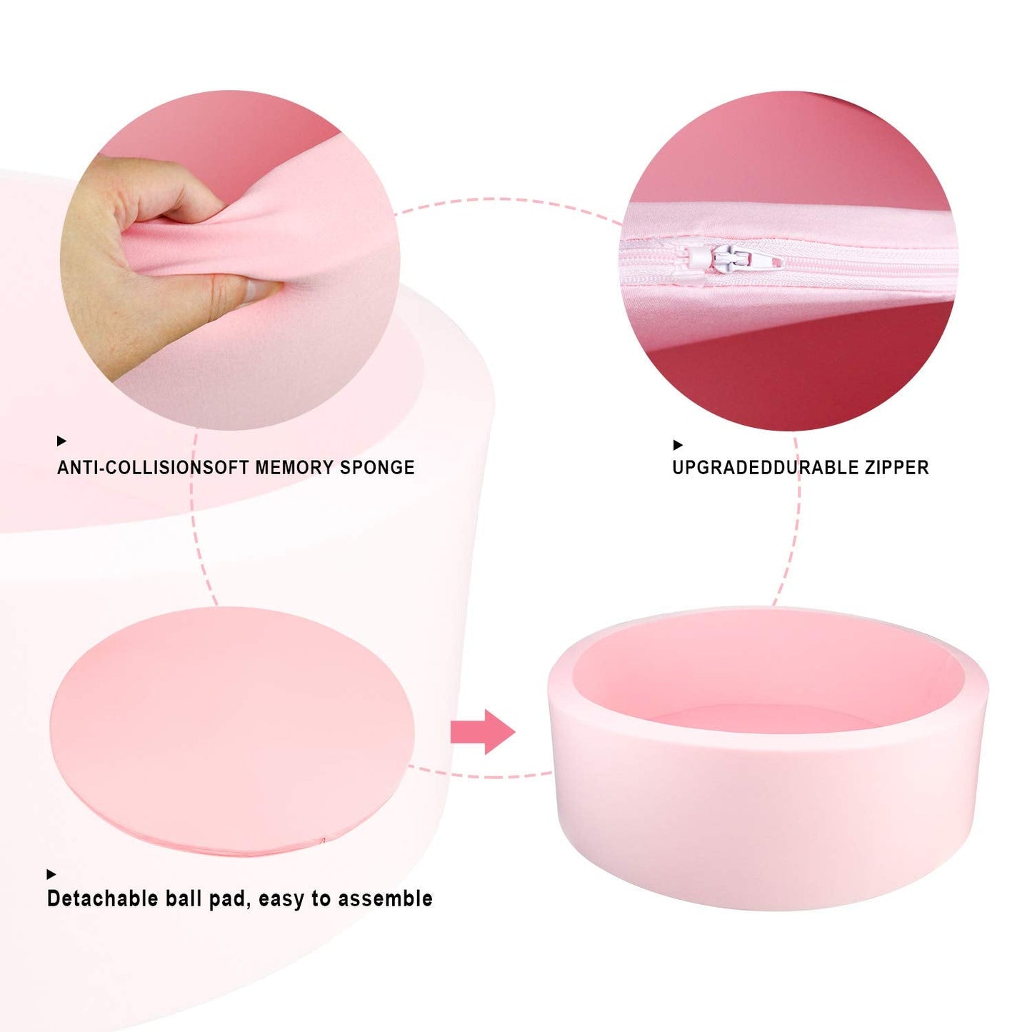 TRENDBOX Memory Foam Round Ball Pit for Toddlers – Light Pink (90 cm)