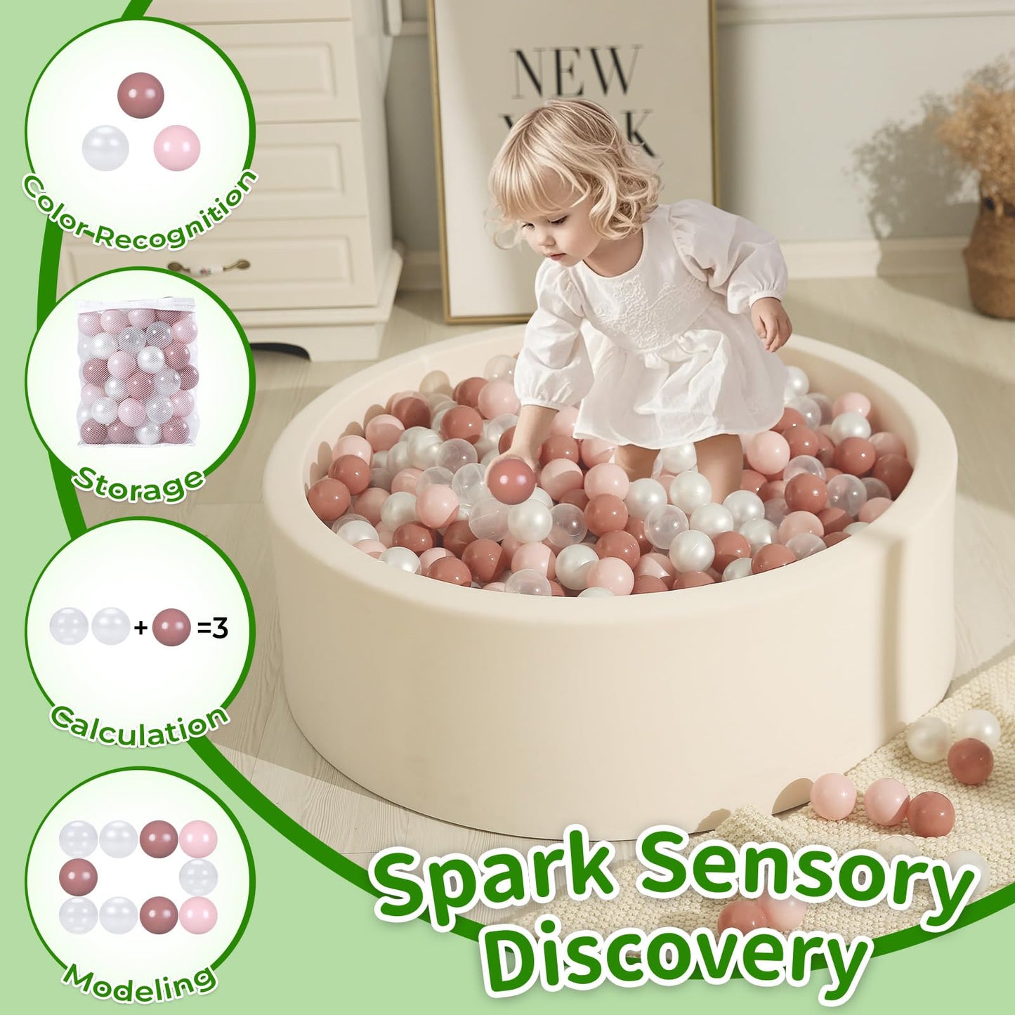 TRENDPLAY 2.2 Inch Plastic Balls for Ball Pits – 200 Pack in Cream Pink & Pearl White