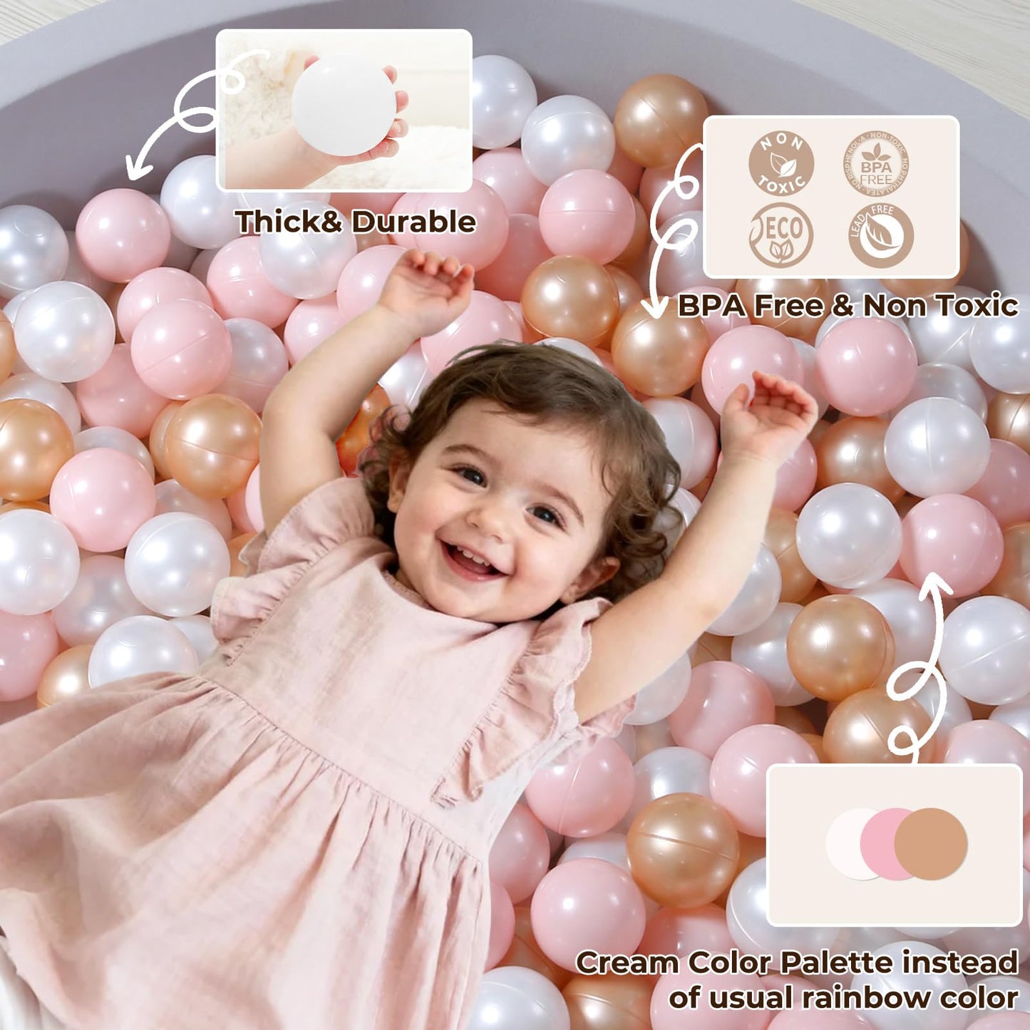 TRENDPLAY Pink & Pearl Brown Hollow Ball Pit Balls – 100-Pack, Safe & Durable