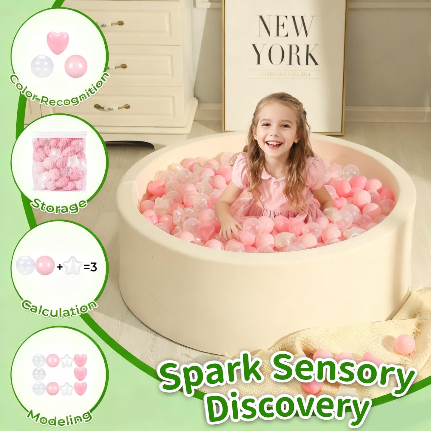 TRENDPLAY Ball Pit Balls – 100 Count, Star & Heart Shapes, Pink/Light Pink/Pearl White/Clear