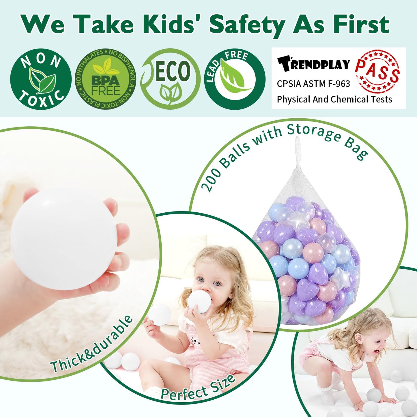 TRENDPLAY Ball Pit Balls – Stars & Hearts (200 Count) for Toddlers | Blue Pink Purple White