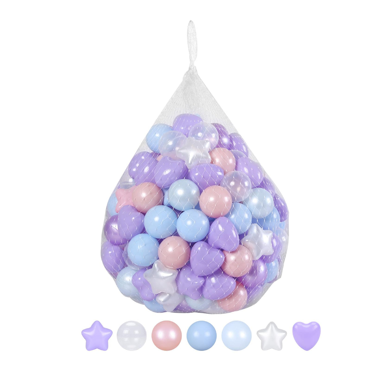 TRENDPLAY Ball Pit Balls – Stars & Hearts (200 Count) for Toddlers | Blue Pink Purple White