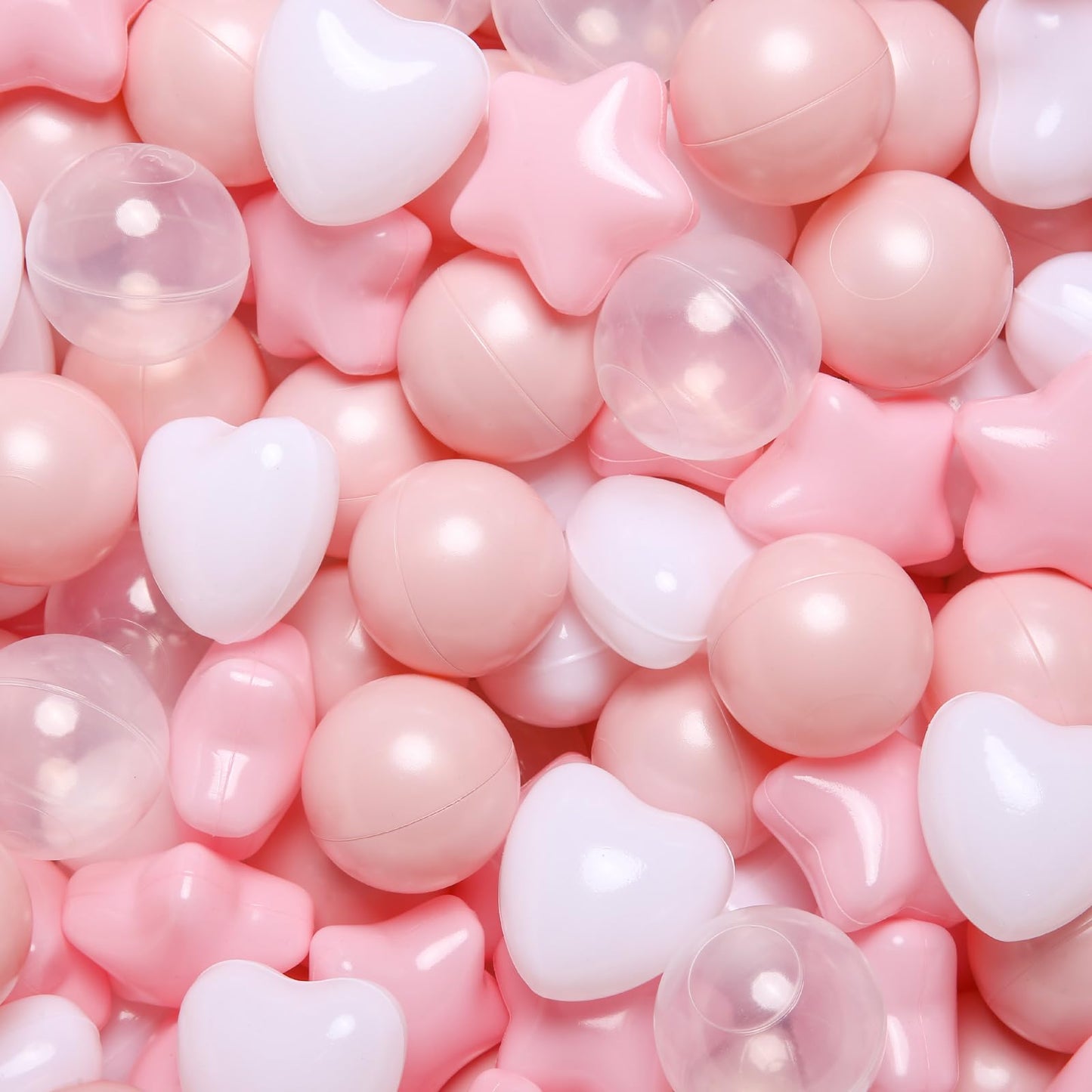 TRENDPLAY Ball Pit Balls – 200 Count Star & Heart Shapes (Pink/White), Safe 2.2in & 2.5in