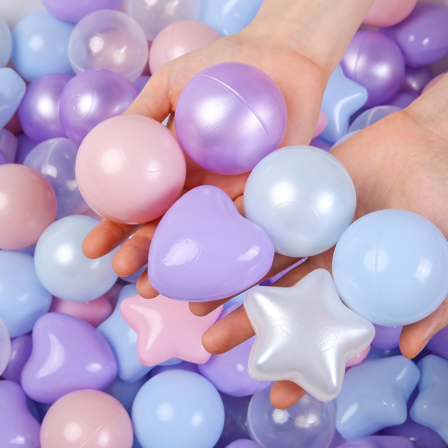 TRENDPLAY Ball Pit Balls – Stars & Hearts (200 Count) for Toddlers | Blue Pink Purple White