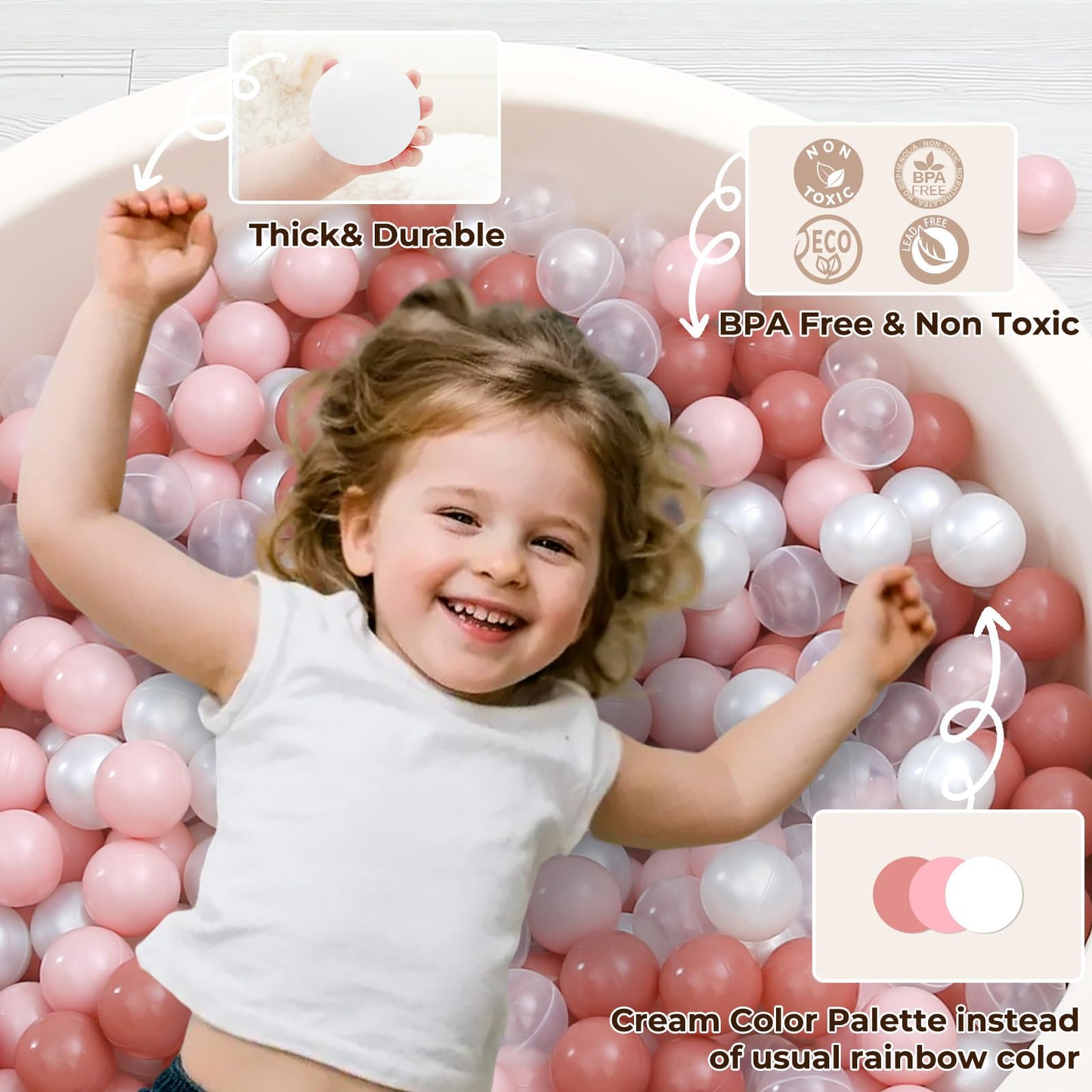 TRENDPLAY 2.2 Inch Plastic Balls for Ball Pits – 200 Pack in Cream Pink & Pearl White