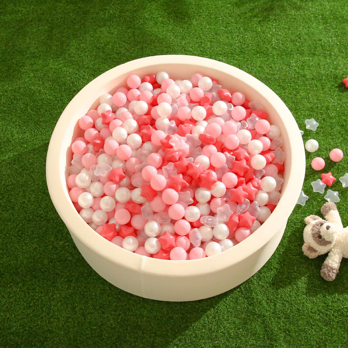 TRENDPLAY Star Ball Pit Balls 200 for Toddlers – Pink Star Balls (Cream & Pearl White)