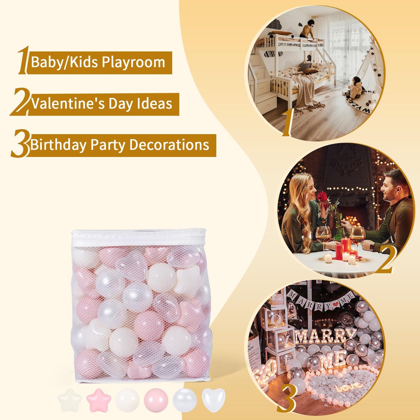 TRENDPLAY Ball Pit Balls – 500 Count Star & Heart Shapes in Pink Mix for Toddlers