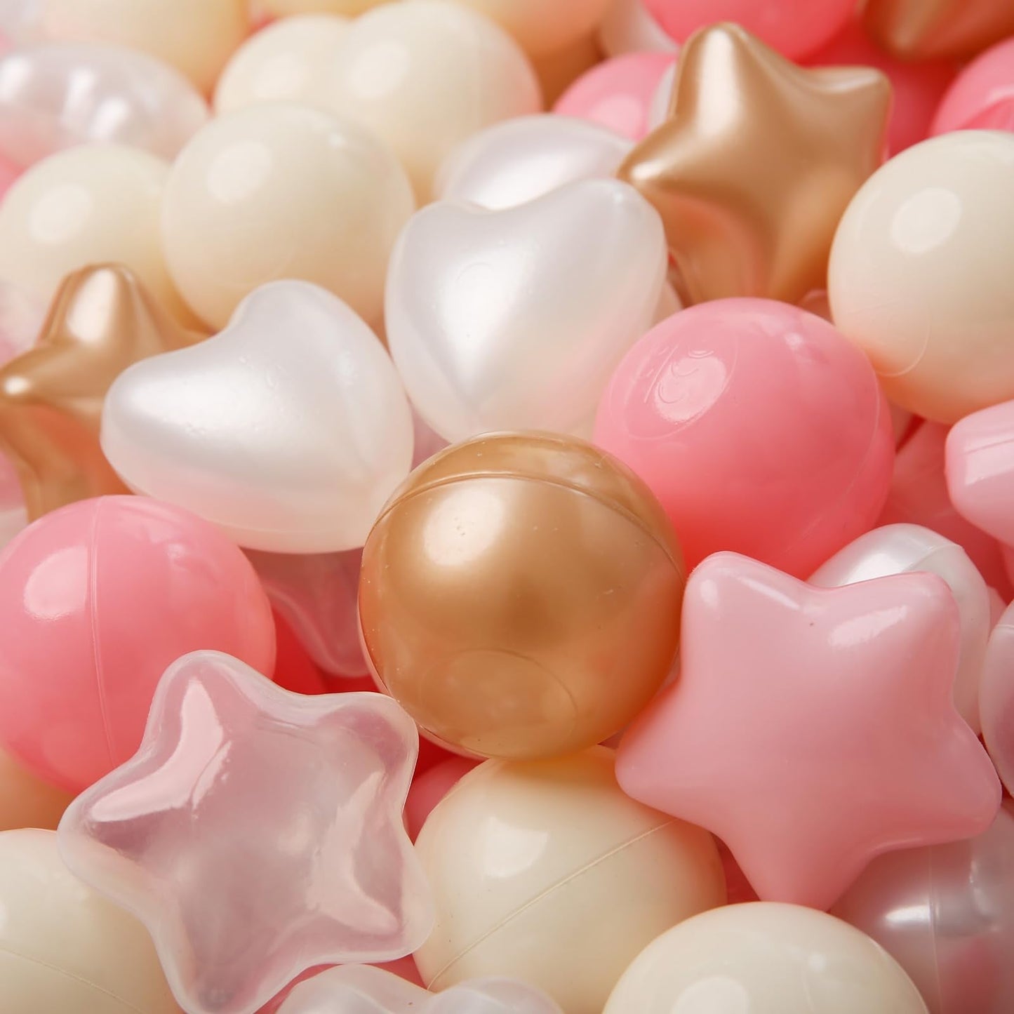 TRENDPLAY Ball Pit Balls – Star & Heart Shapes, 100 Count for Toddlers (Pink/Brown/White)
