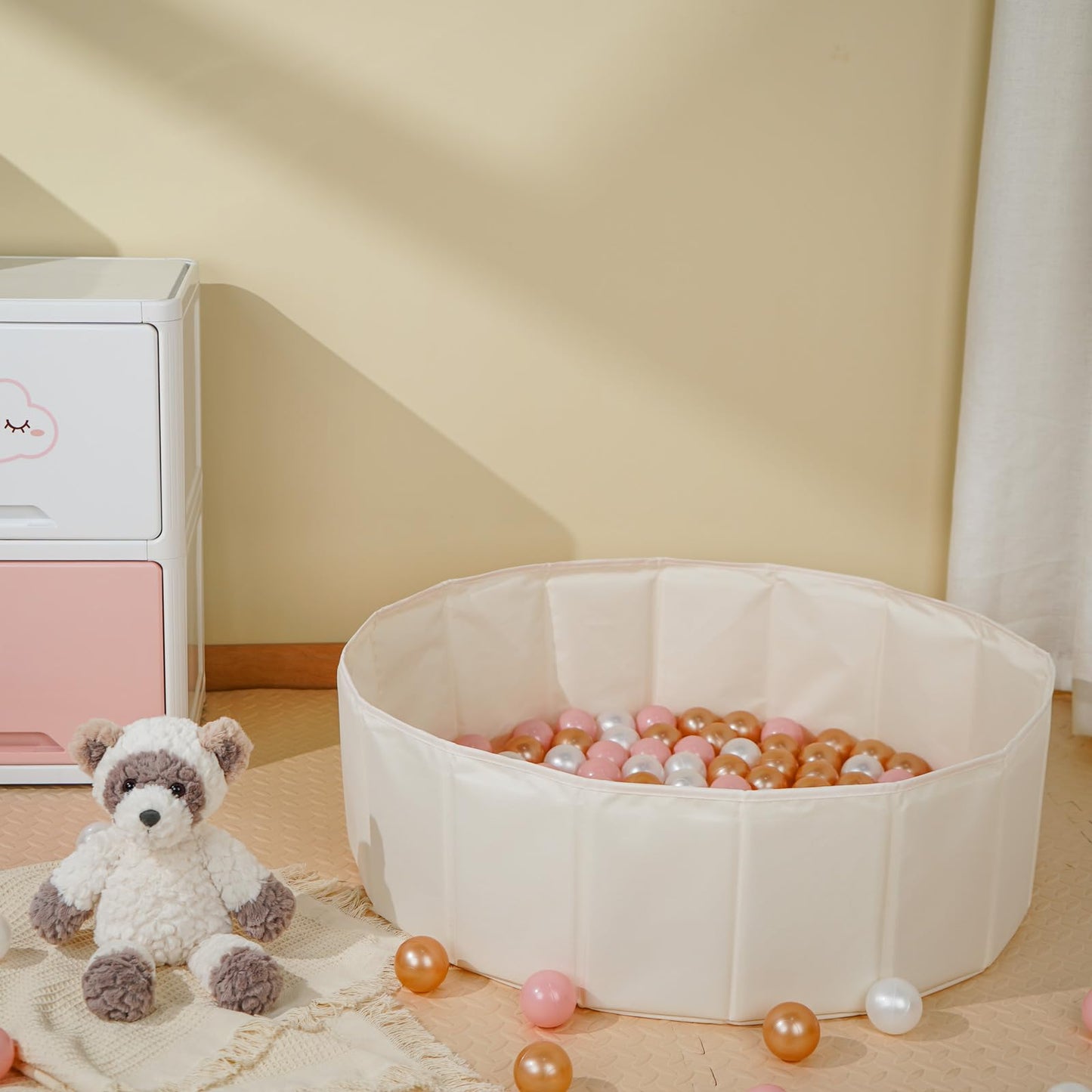 TRENDPLAY 31-Inch Beige Ball Pit for Toddlers, Kids & Pets — Collapsible Play Tent with Storage Bag