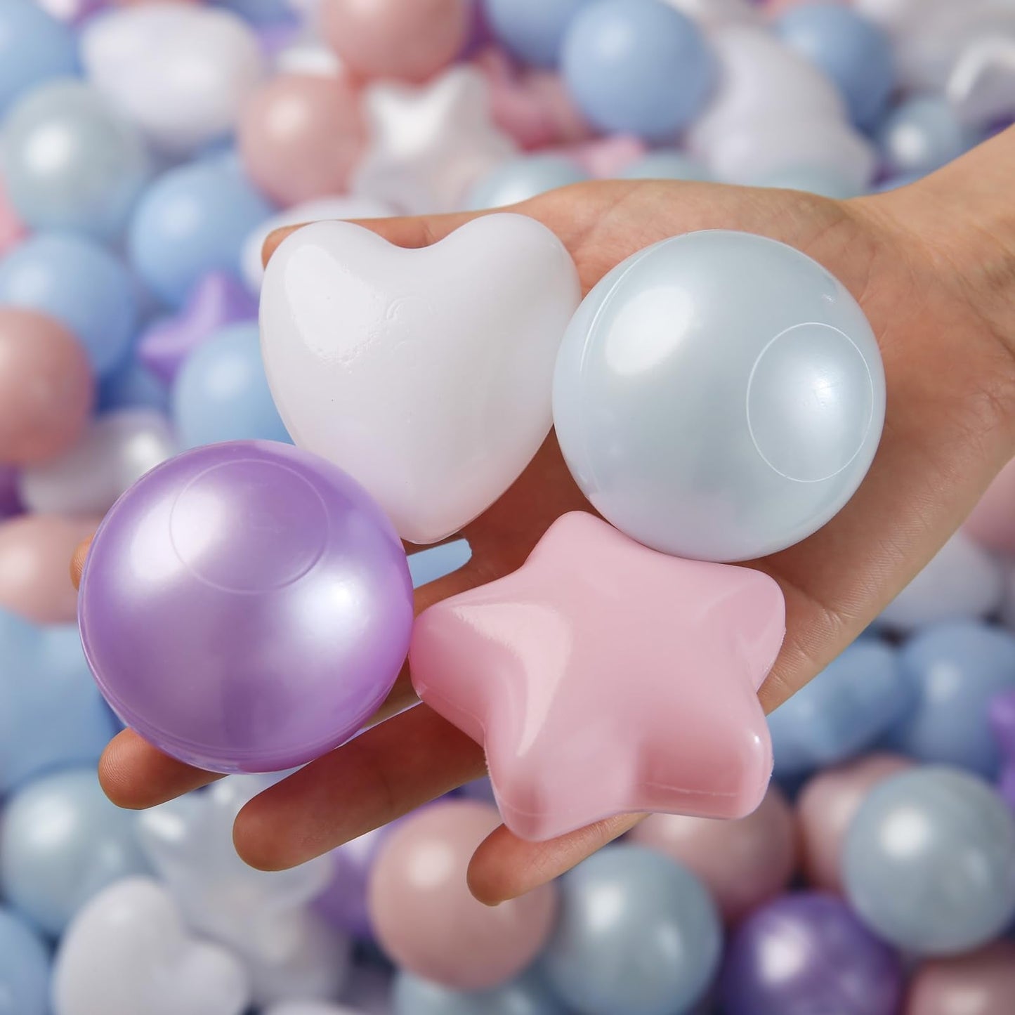 TRENDPLAY Ball Pit Balls – Star & Heart Shapes, 200 Count (Pink/Blue/Purple)