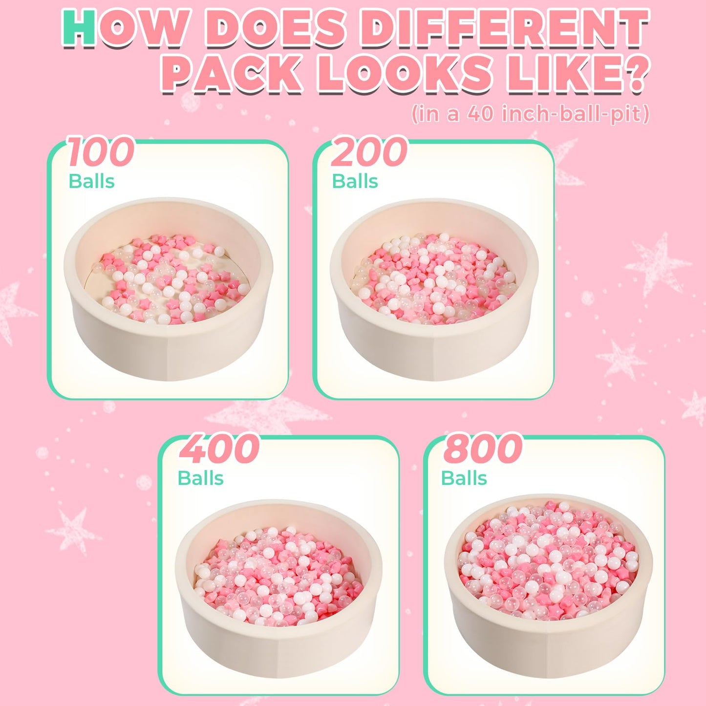 TRENDPLAY Ball Pit Balls – 500 Count Star & Heart Shapes in Pink Mix for Toddlers