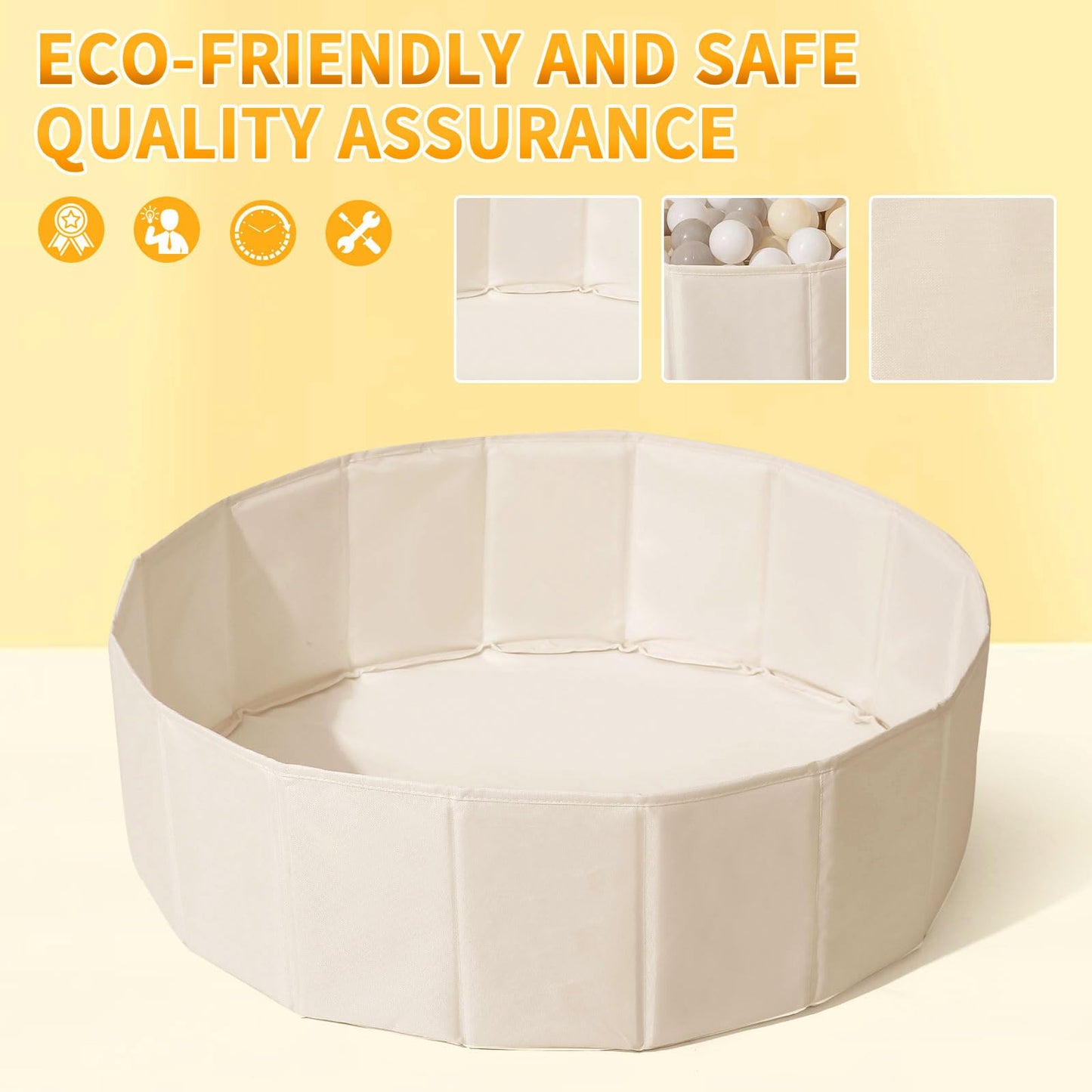 TRENDPLAY 31-Inch Beige Ball Pit for Toddlers, Kids & Pets — Collapsible Play Tent with Storage Bag